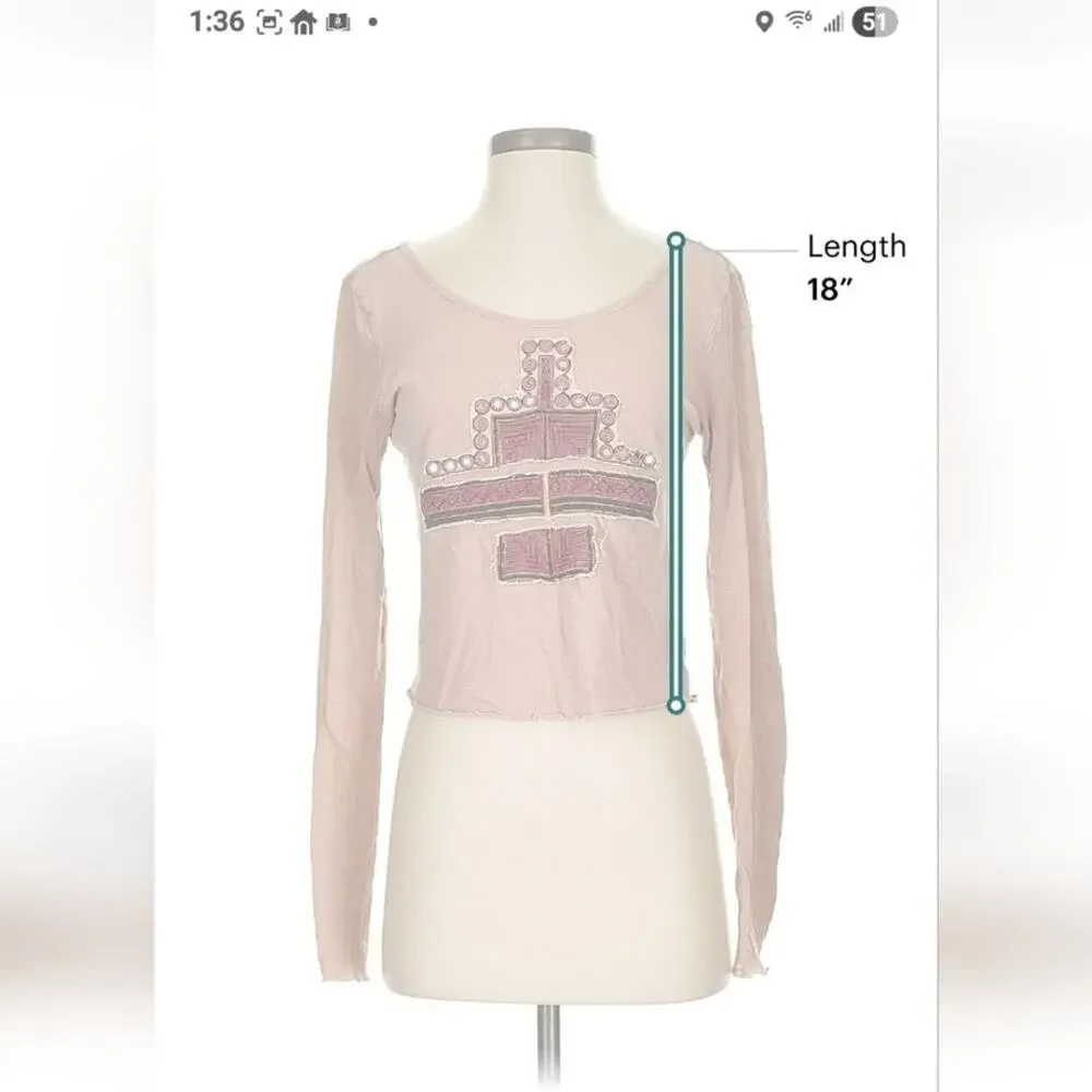FREE PEOPLE Women's Long Sleeve Embroidered Top